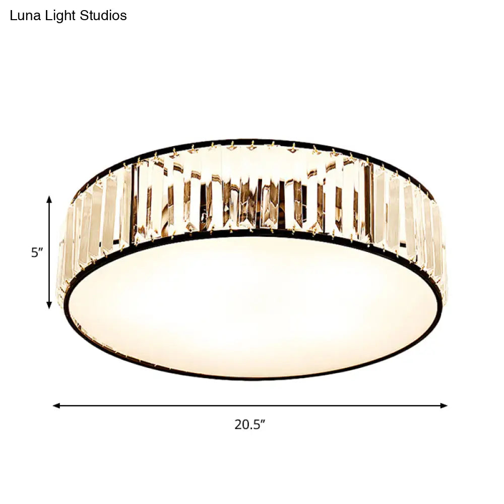 Simple Crystal-Shaded Drum Flush Mount Lamp - Black/Bronze 3/4/5-Light Fixture For Bedrooms Ceiling