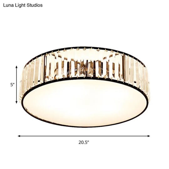 Simple Crystal-Shaded Drum Flush Mount Lamp - Black/Bronze 3/4/5-Light Fixture For Bedrooms Ceiling