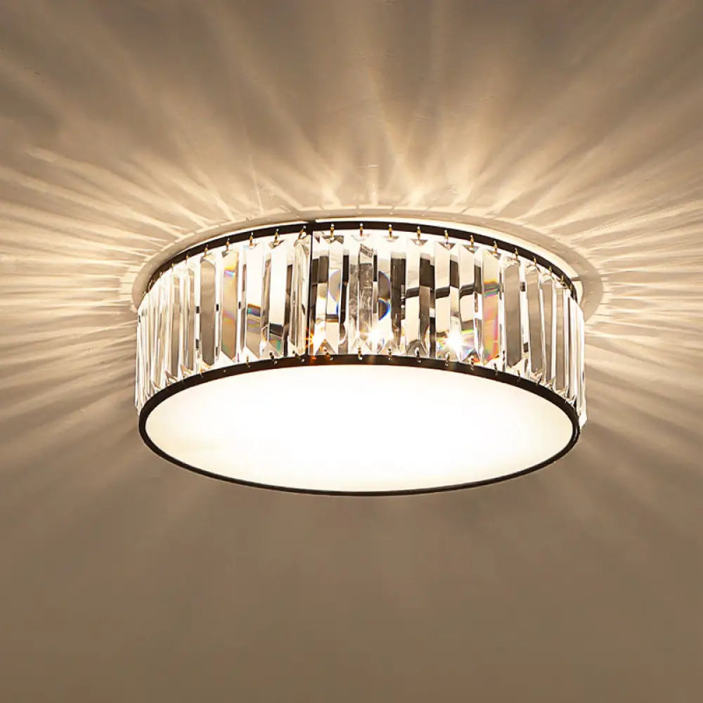 Simple Crystal-Shaded Drum Flush Mount Lamp - Black/Bronze 3/4/5-Light Fixture For Bedrooms 3 /