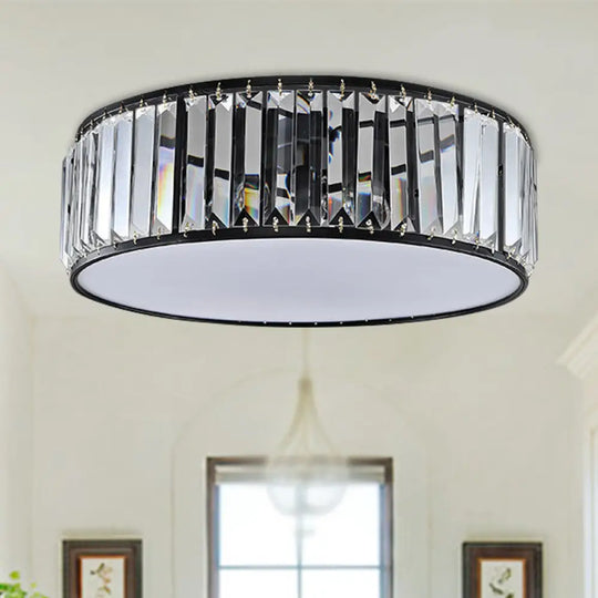 Simple Crystal-Shaded Drum Flush Mount Lamp - Black/Bronze 3/4/5-Light Fixture For Bedrooms 3 /