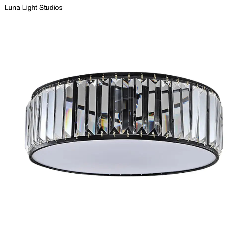 Simple Crystal-Shaded Drum Flush Mount Lamp - Black/Bronze 3/4/5-Light Fixture For Bedrooms Ceiling