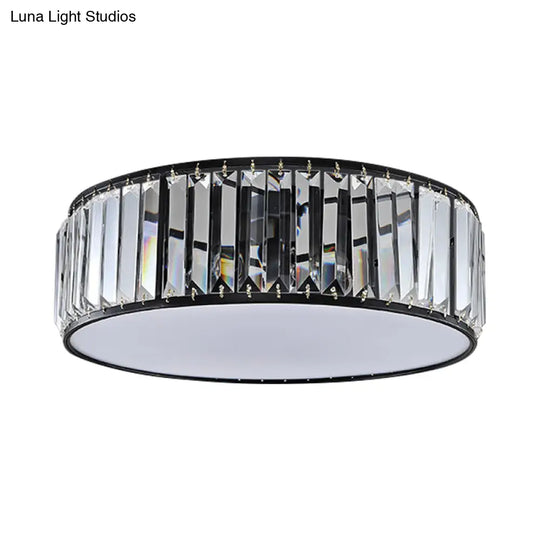 Simple Crystal-Shaded Drum Flush Mount Lamp - Black/Bronze 3/4/5-Light Fixture For Bedrooms Ceiling