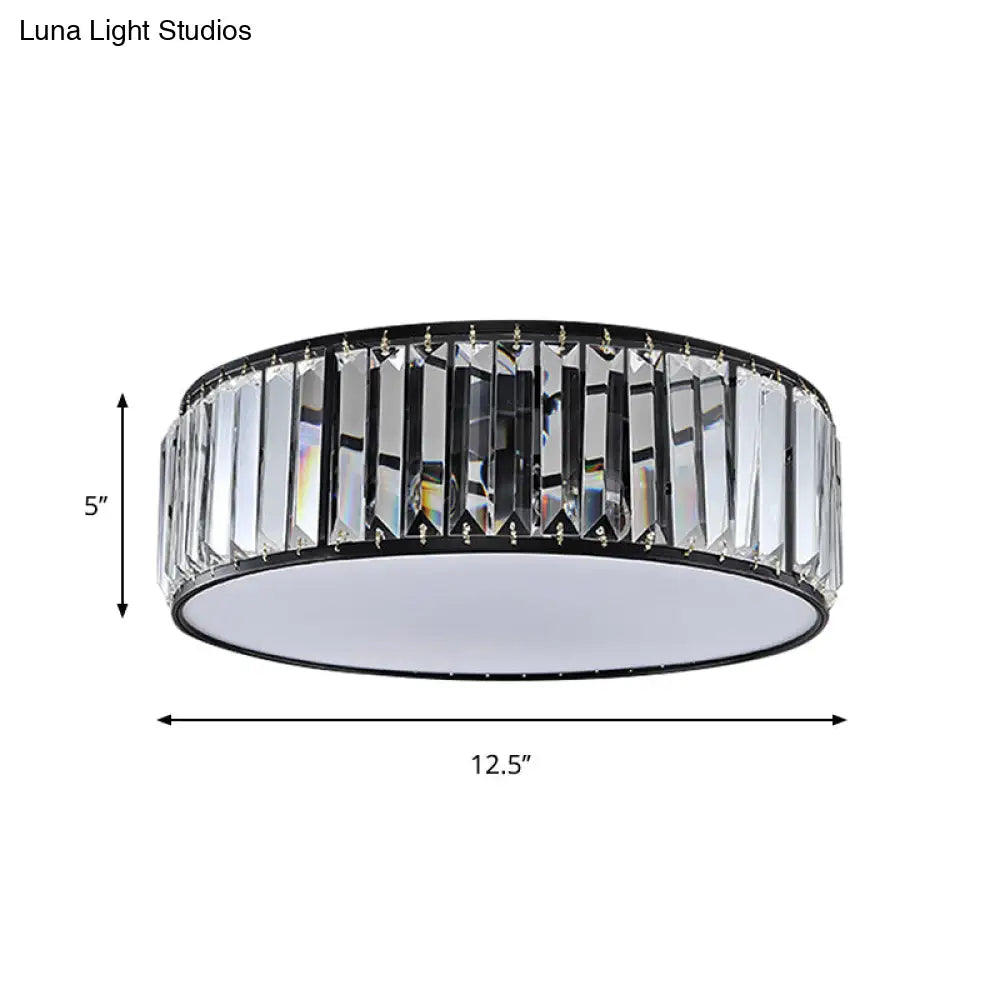 Simple Crystal-Shaded Drum Flush Mount Lamp - Black/Bronze 3/4/5-Light Fixture For Bedrooms Ceiling