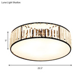 Simple Crystal-Shaded Drum Flush Mount Lamp - Black/Bronze 3/4/5-Light Fixture For Bedrooms Ceiling