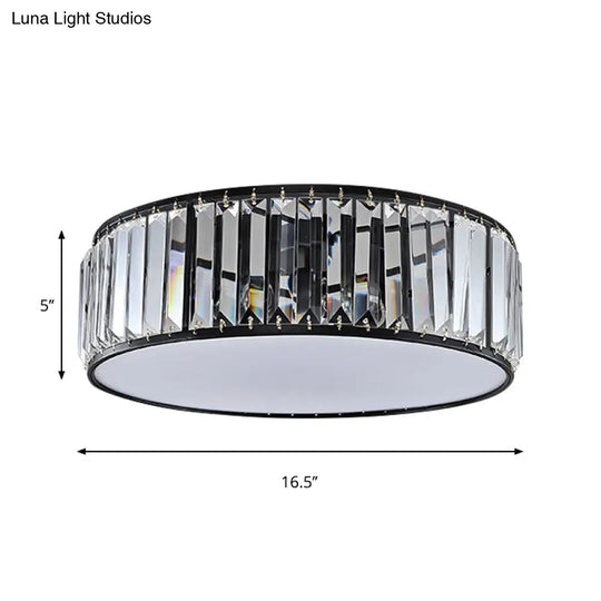 Simple Crystal-Shaded Drum Flush Mount Lamp - Black/Bronze 3/4/5-Light Fixture For Bedrooms Ceiling