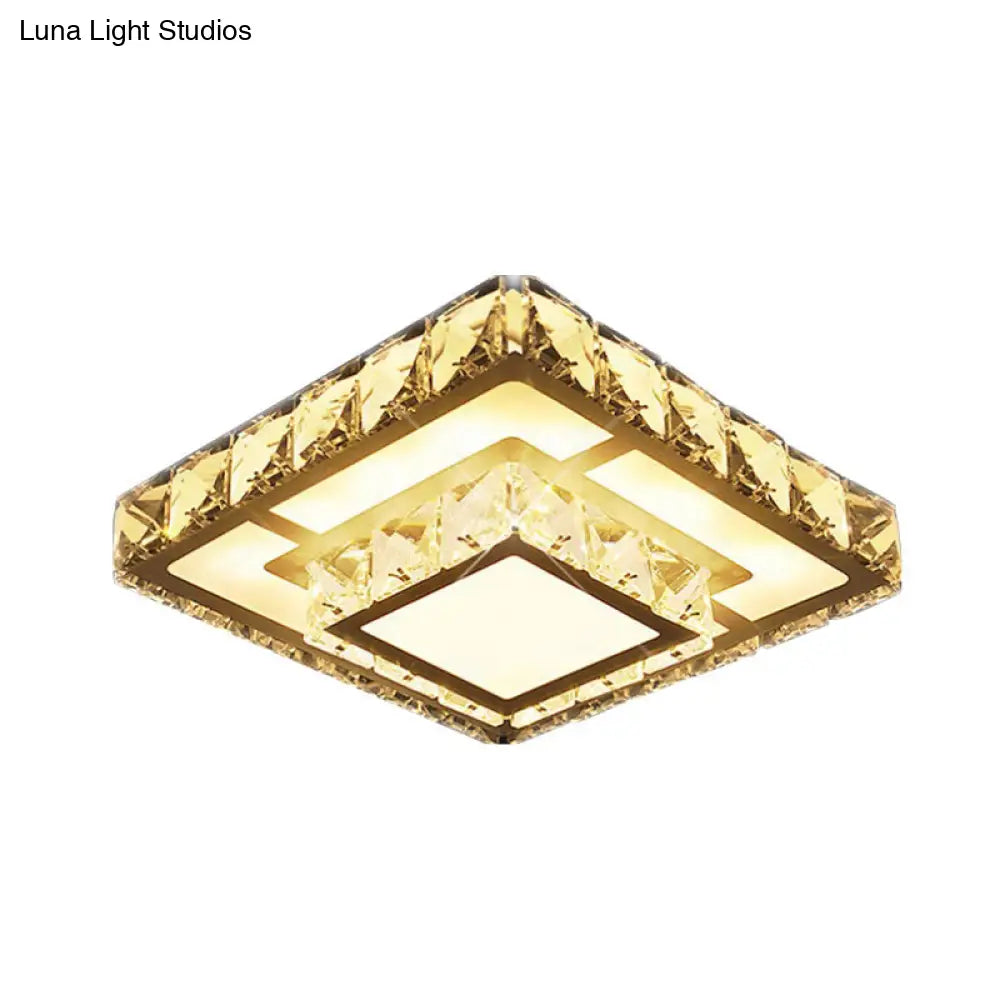 Simple Crystal Square Led Ceiling Light In Warm/White For Corridor - Recessed/Surface Mount