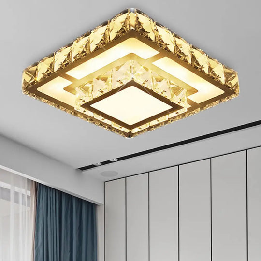 Simple Crystal Square Led Ceiling Light In Warm/White For Corridor - Recessed/Surface Mount White /