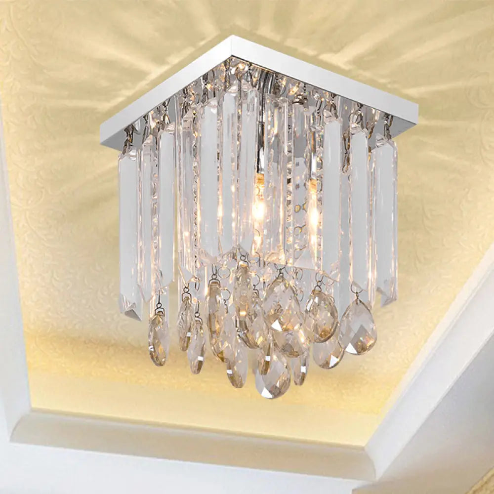 Simple Cubic Flush Mount Ceiling Lamp With Clear Crystals - Bedroom Lighting Fixture 1 /