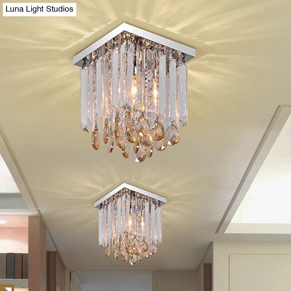 Simple Cubic Flush Mount Ceiling Lamp With Clear Crystals - Bedroom Lighting Fixture