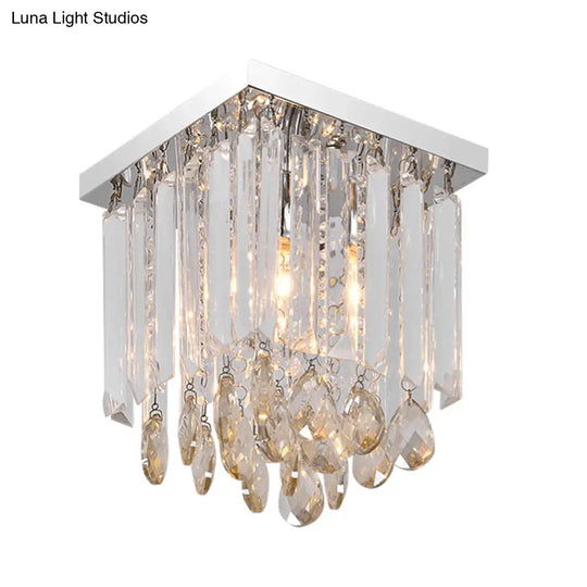 Simple Cubic Flush Mount Ceiling Lamp With Clear Crystals - Bedroom Lighting Fixture