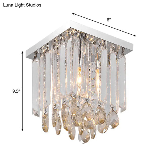 Simple Cubic Flush Mount Ceiling Lamp With Clear Crystals - Bedroom Lighting Fixture