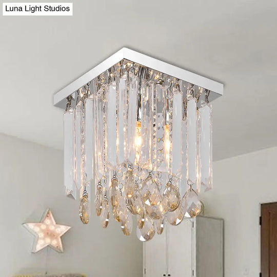 Simple Cubic Flush Mount Ceiling Lamp With Clear Crystals - Bedroom Lighting Fixture