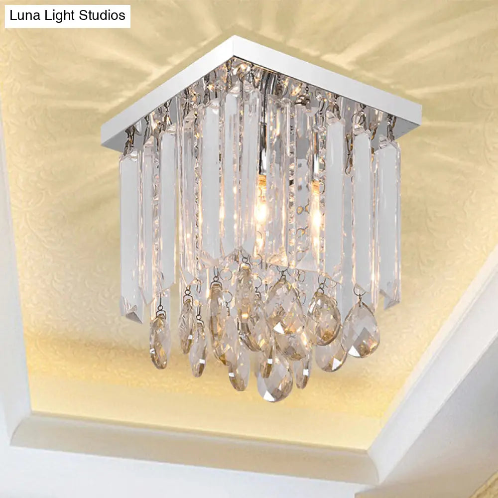 Simple Cubic Flush Mount Ceiling Lamp With Clear Crystals - Bedroom Lighting Fixture 1 /