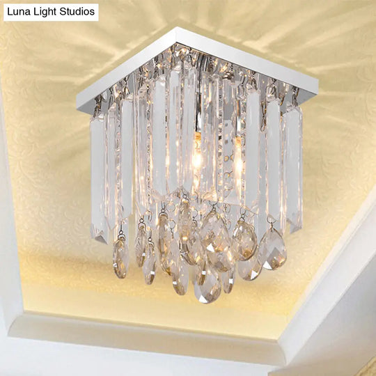 Simple Cubic Flush Mount Ceiling Lamp With Clear Crystals - Bedroom Lighting Fixture 1 /