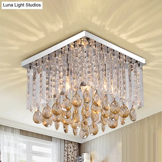 Simple Cubic Flush Mount Ceiling Lamp With Clear Crystals - Bedroom Lighting Fixture 2 /