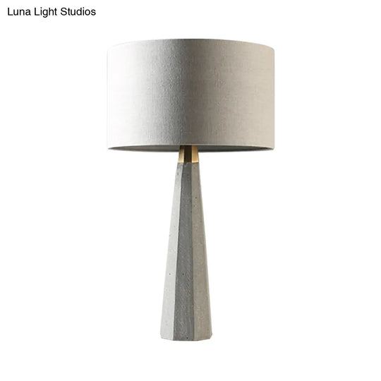 Simple Drum Fabric Table Lamp With Grey Tapered Cement Base - Ideal For Study Room Lighting