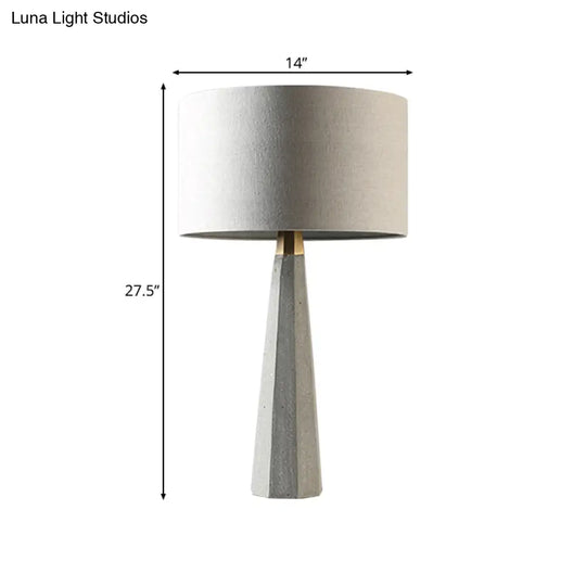 Simple Drum Fabric Table Lamp With Grey Tapered Cement Base - Ideal For Study Room Lighting