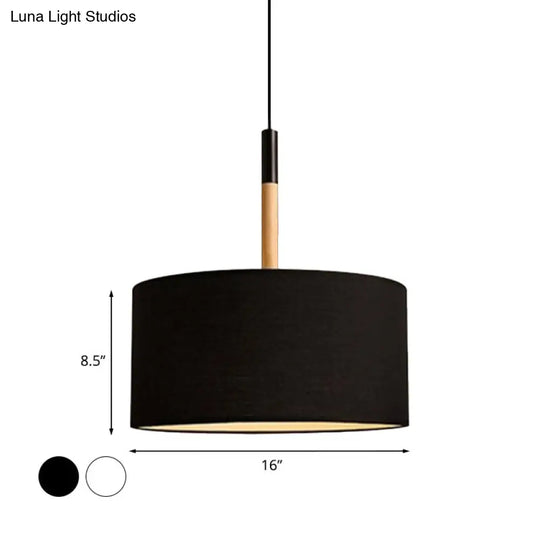 Simple Fabric Drum Ceiling Pendant Light - 10/16 Dia 1 White/Black Hanging Lamp Kit