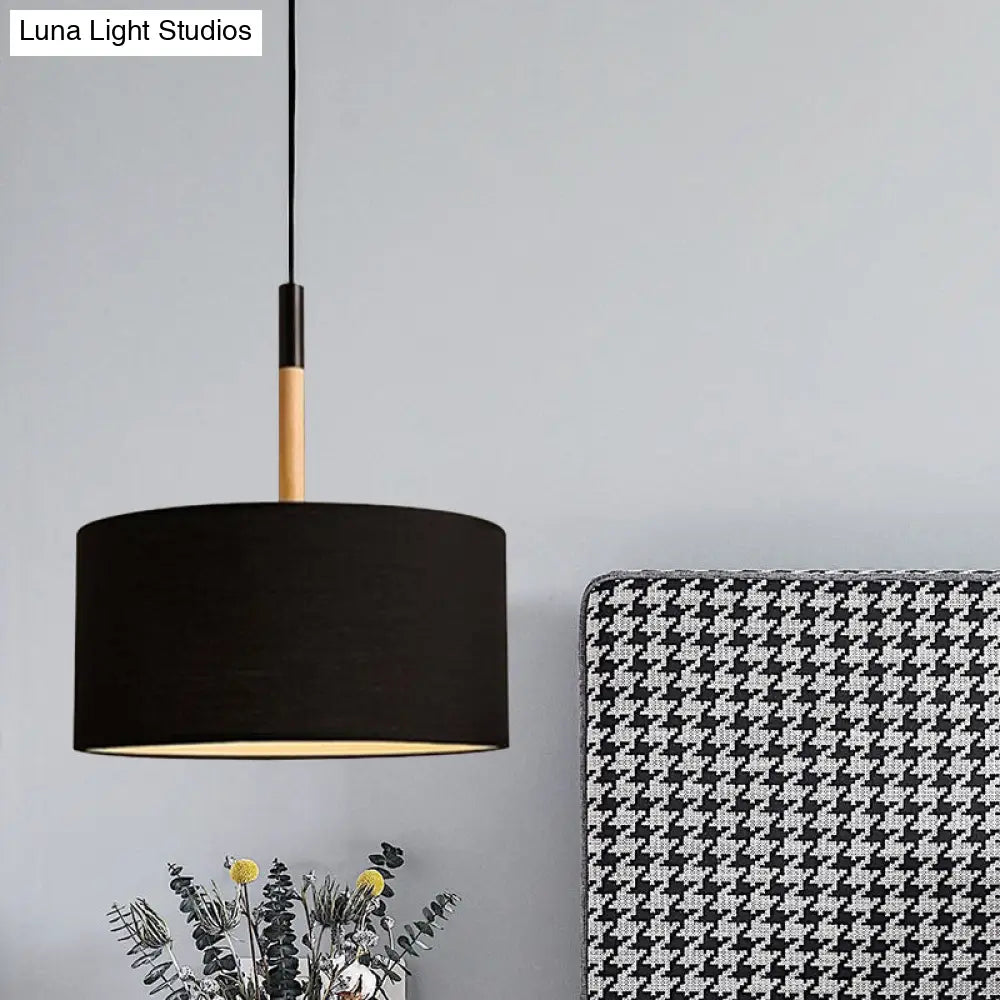 Simple Drum Pendant Light Kit - Fabric Shade 1 10’/16’ Dia In White/Black