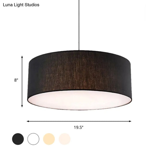 Simple Fabric Drum Ceiling Pendant Light - 12/16/18 Diameter 1-Light White/Black/Beige Hanging Lamp