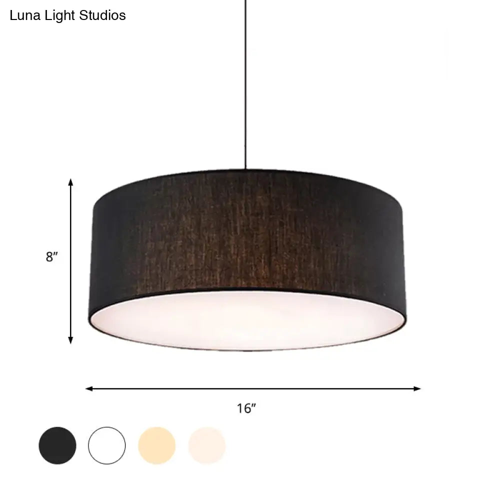 Simple Fabric Drum Ceiling Pendant Light - 12/16/18 Diameter 1-Light White/Black/Beige Hanging Lamp