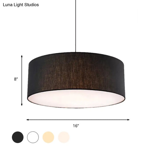 Simple Fabric Drum Ceiling Pendant Light - 12/16/18 Diameter 1-Light White/Black/Beige Hanging Lamp