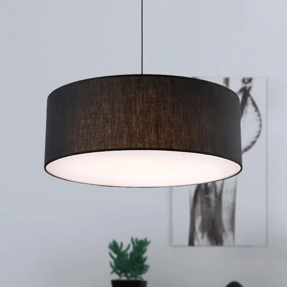 Simple Fabric Drum Ceiling Pendant Light - Grey/Black/Beige 12’/16’/18’ Diameter Hanging Lamp