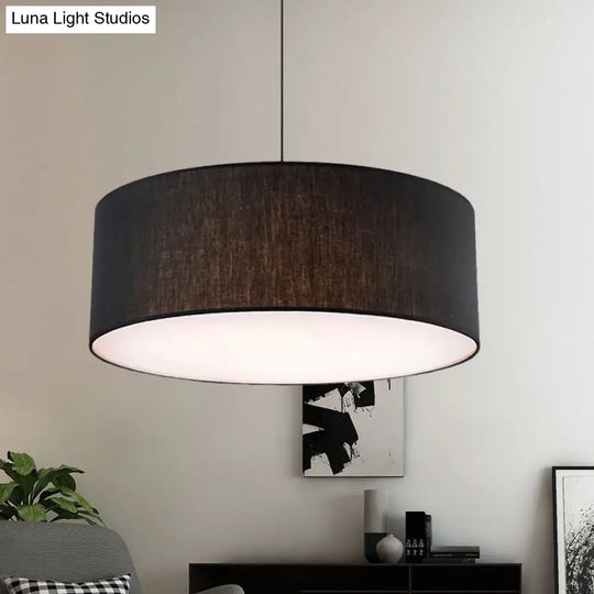 Simple Fabric Drum Ceiling Pendant Light - 12/16/18 Diameter 1-Light White/Black/Beige Hanging Lamp