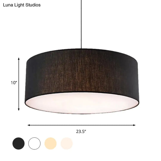 Simple Fabric Drum Ceiling Pendant Light - Grey/Black/Beige 12’/16’/18’ Diameter Hanging Lamp Kit