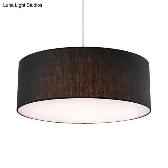 Simple Fabric Drum Ceiling Pendant Light - 12/16/18 Diameter 1-Light White/Black/Beige Hanging Lamp