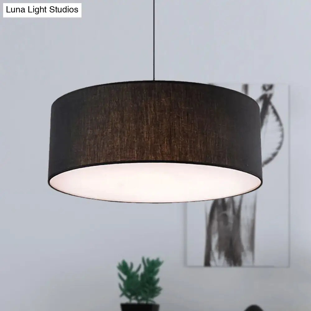 Simple Fabric Drum Ceiling Pendant Light - 12/16/18 Diameter 1-Light White/Black/Beige Hanging Lamp