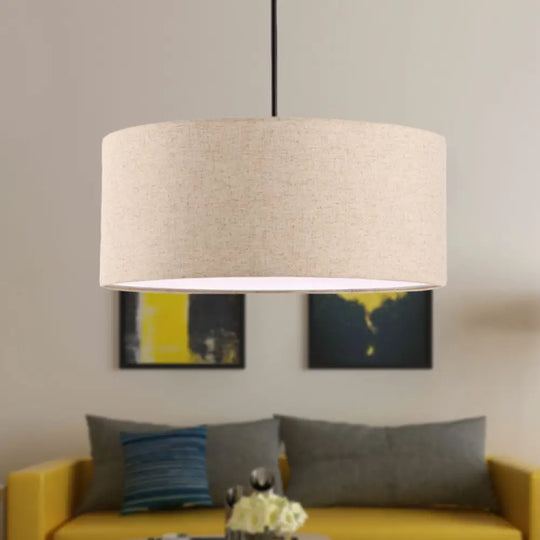 Simple Fabric Drum Ceiling Pendant Light - Grey/Black/Beige 12’/16’/18’ Diameter Hanging Lamp