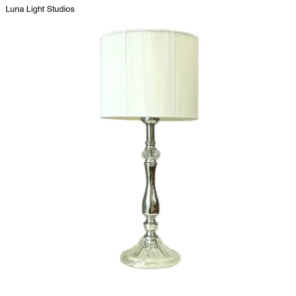 Simple Fabric White Table Lamp With Crystal Base - Perfect For Living Room Ambiance