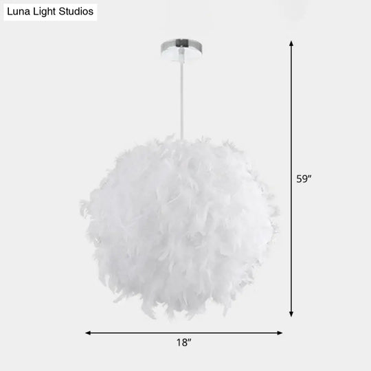 Simple Feather Hanging Light Fixture For Bedroom - White Globe Pendulum With 1 Head