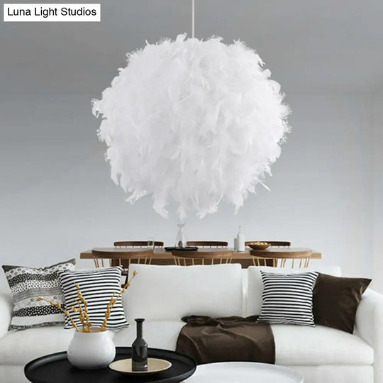 Sleek White Globe Feather Pendant Light For Bedroom Decor / 16