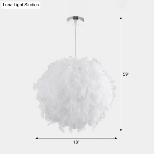 Sleek White Globe Feather Pendant Light For Bedroom Decor