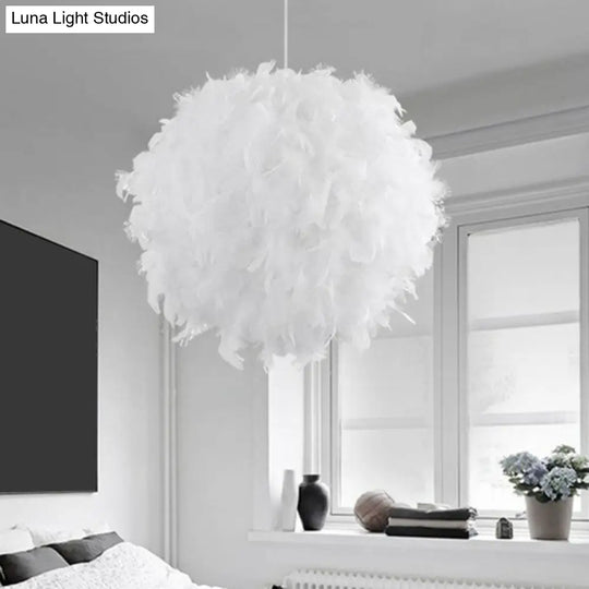 Sleek White Globe Feather Pendant Light For Bedroom Decor