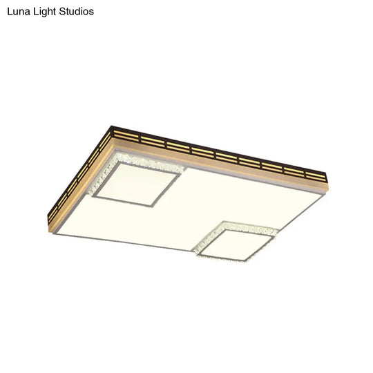 Simple Flush Mount Led Acrylic Ceiling Light With Crystal Accent - White Square/Rectangle 24.5/36