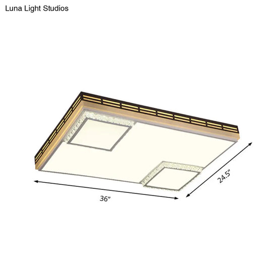 Simple Flush Mount Led Acrylic Ceiling Light With Crystal Accent - White Square/Rectangle 24.5/36