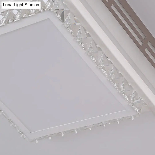 Simple Flush Mount Led Acrylic Ceiling Light With Crystal Accent - White Square/Rectangle 24.5/36