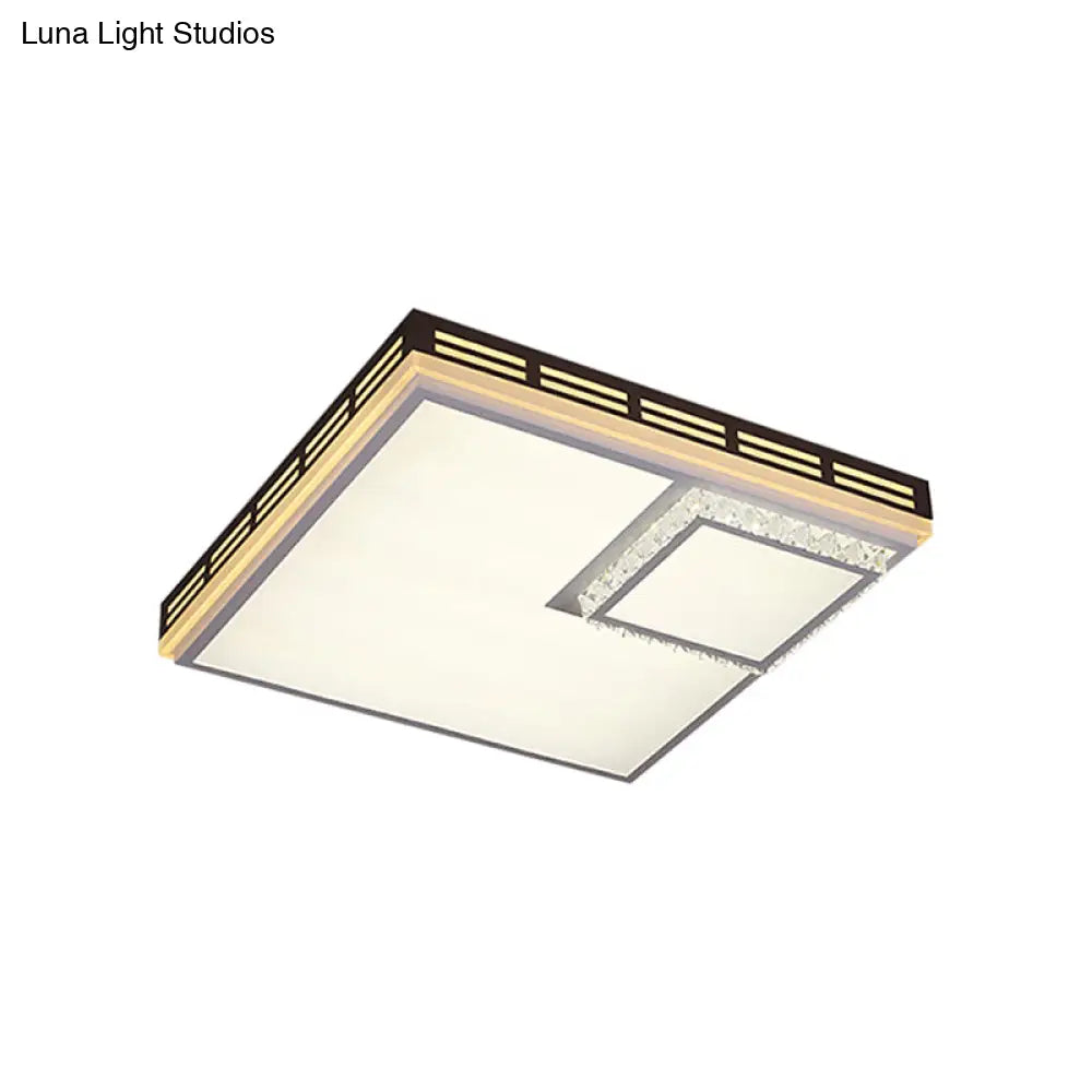 Simple Flush Mount Led Acrylic Ceiling Light With Crystal Accent - White Square/Rectangle 24.5/36