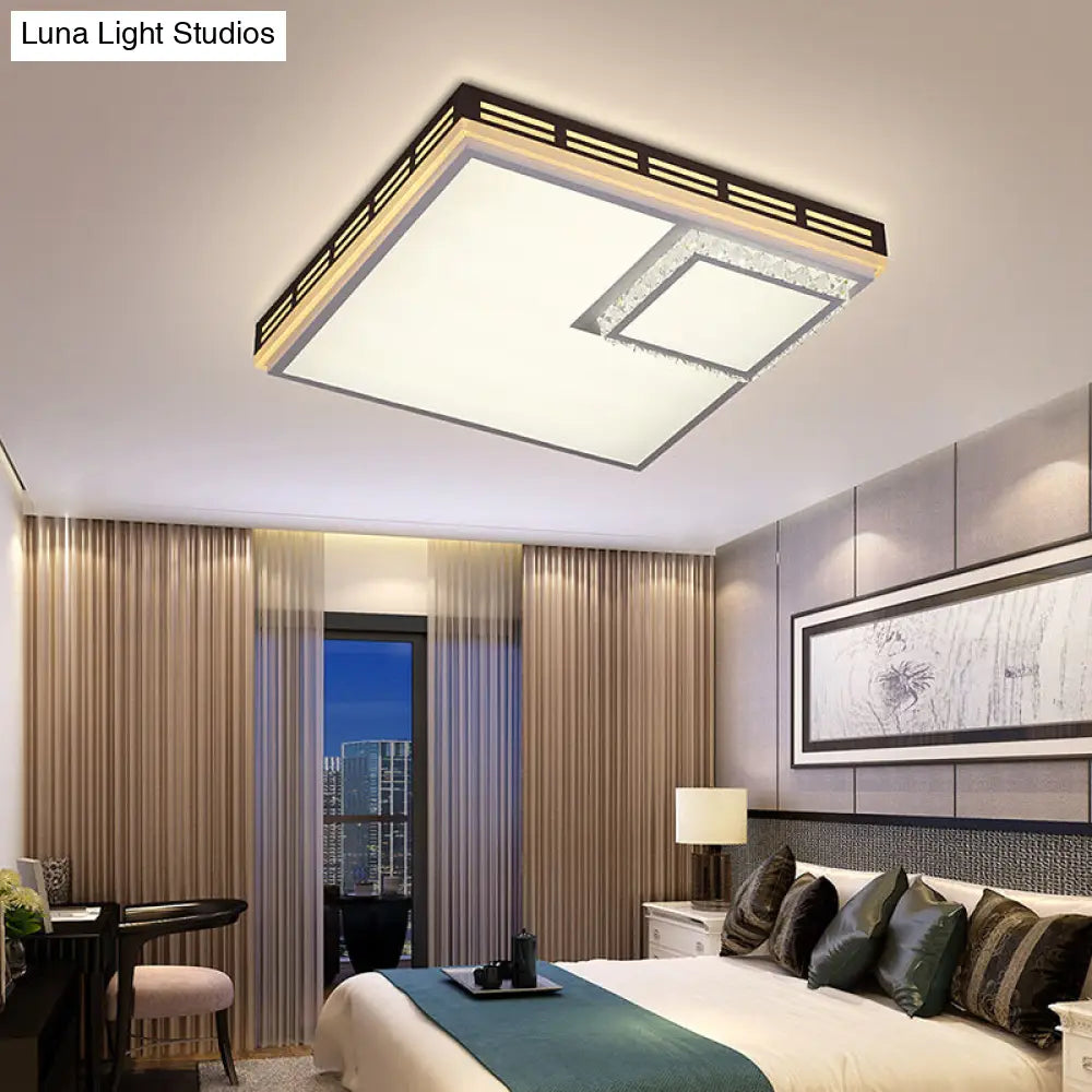 Simple Flush Mount Led Acrylic Ceiling Light With Crystal Accent - White Square/Rectangle 24.5/36