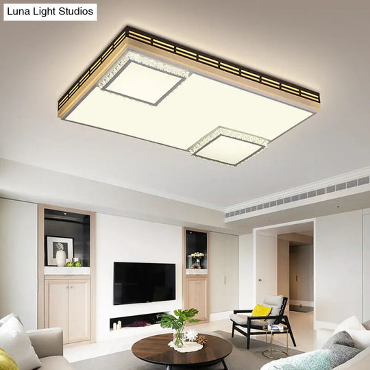 Simple Flush Mount Led Acrylic Ceiling Light With Crystal Accent - White Square/Rectangle 24.5/36