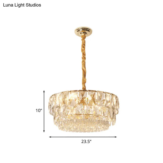 Simple Gold 10-Light Drum Chandelier With K9 Crystal - Ceiling Suspension Lamp