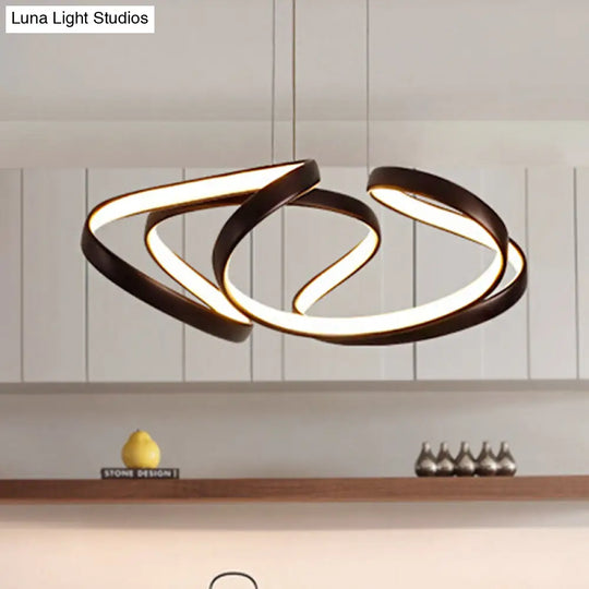 Acrylic Wave Chandelier - Simple Gold/Coffee Led Hanging Lamp For Dining Room 14/19.5 Wide Coffee /