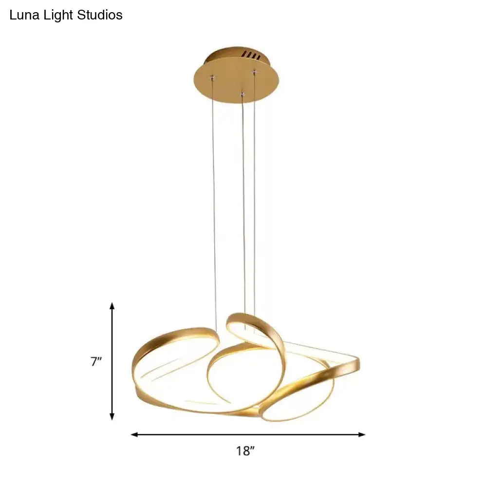 Simple Gold/Coffee Wave Acrylic Chandelier Led Hanging Lamp Ideal For Dining Room 14’’/19.5’’ Wide