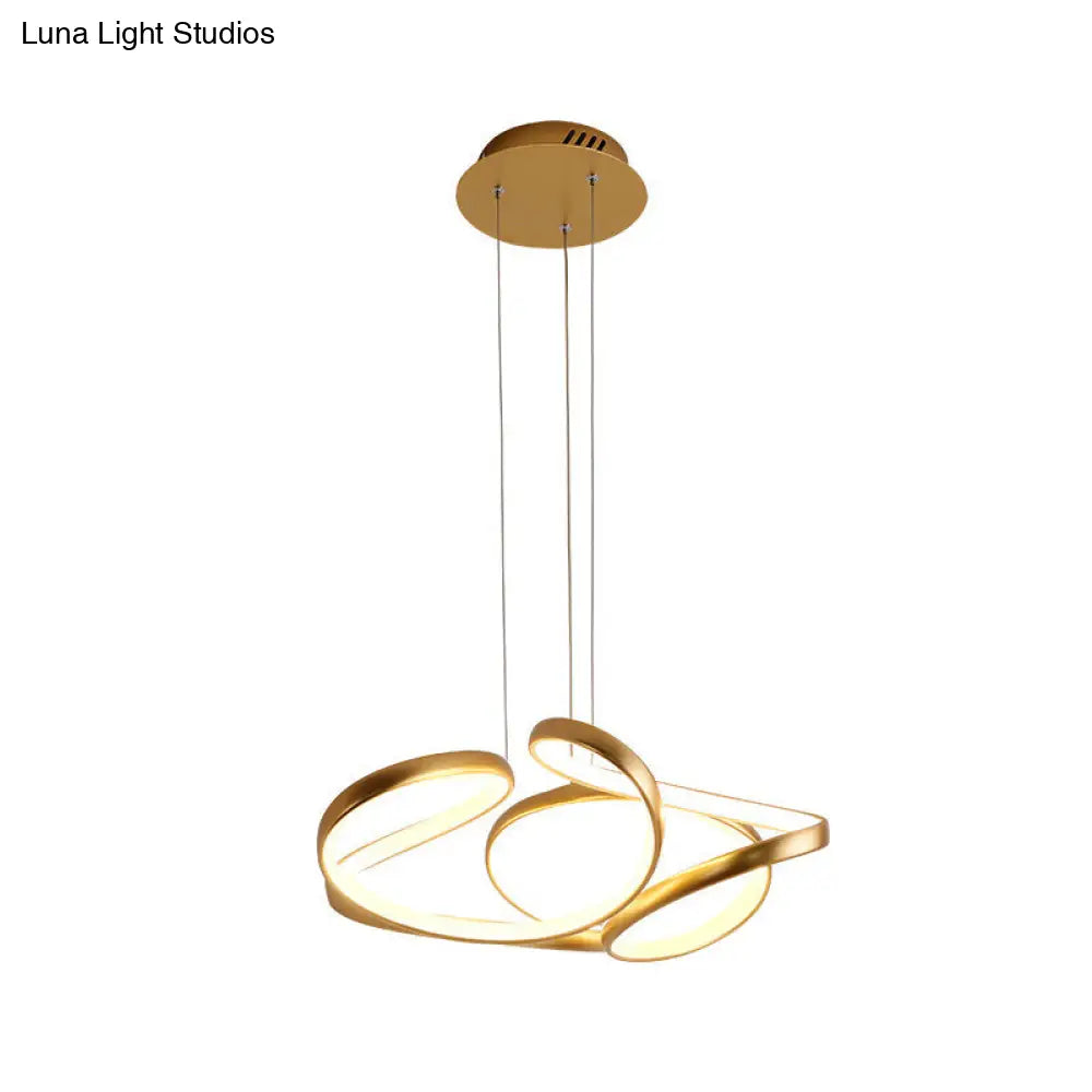 Simple Gold/Coffee Wave Acrylic Chandelier Led Hanging Lamp Ideal For Dining Room 14’’/19.5’’ Wide