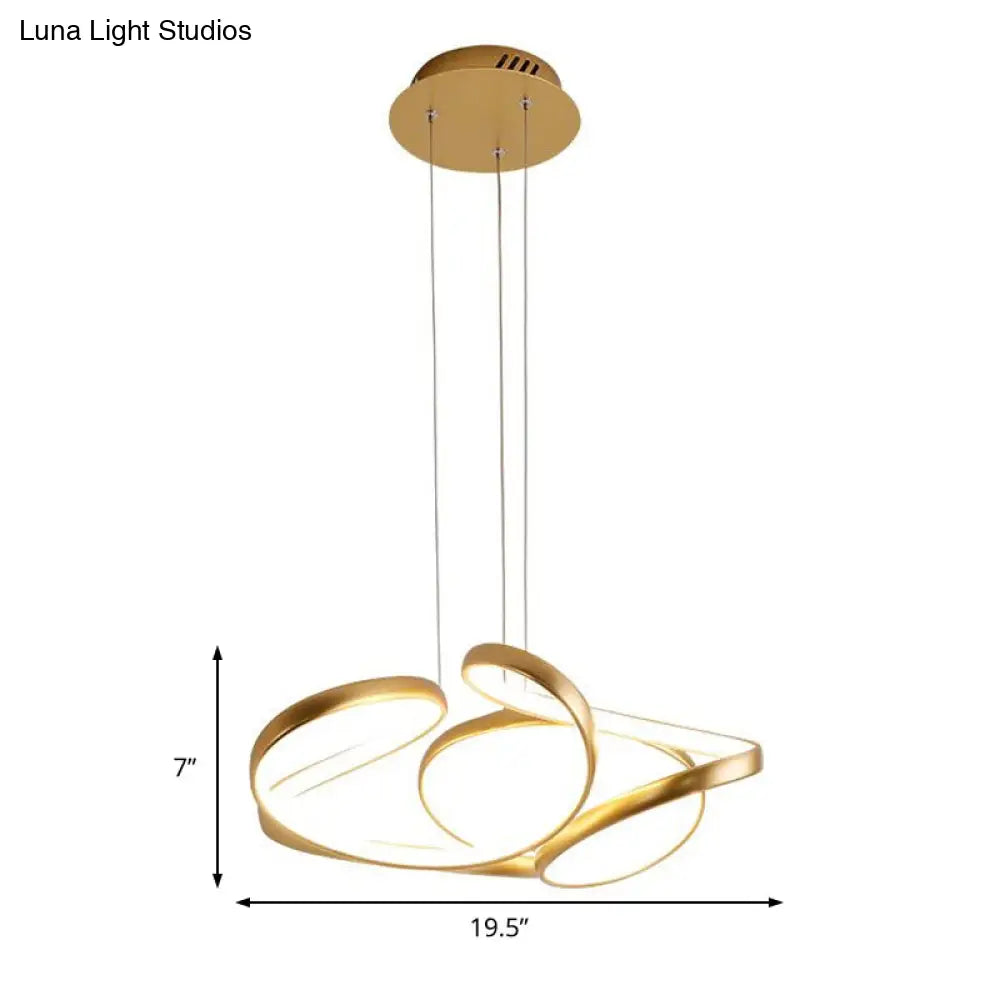 Acrylic Wave Chandelier - Simple Gold/Coffee Led Hanging Lamp For Dining Room 14/19.5 Wide