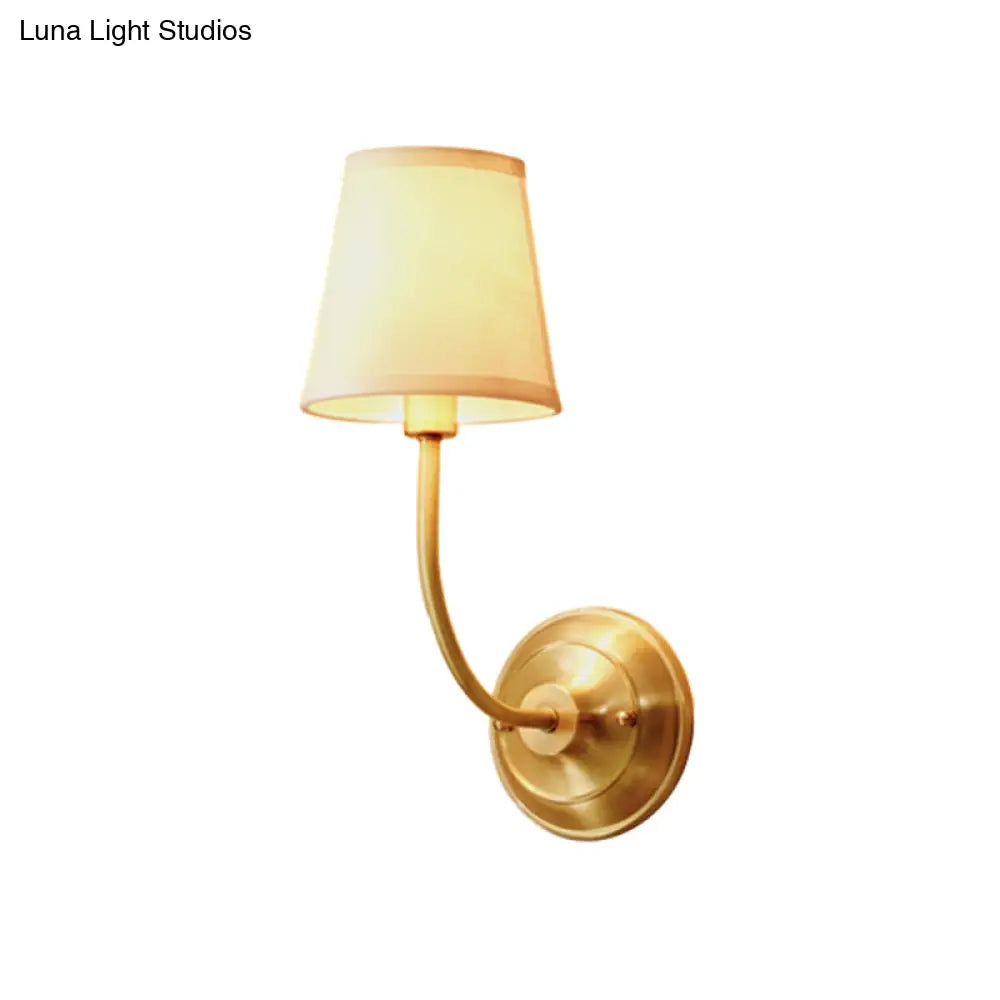 Simple Gold Conic Wall Lamp: 1-Light Foyer Lighting Fixture With Fabric Shade