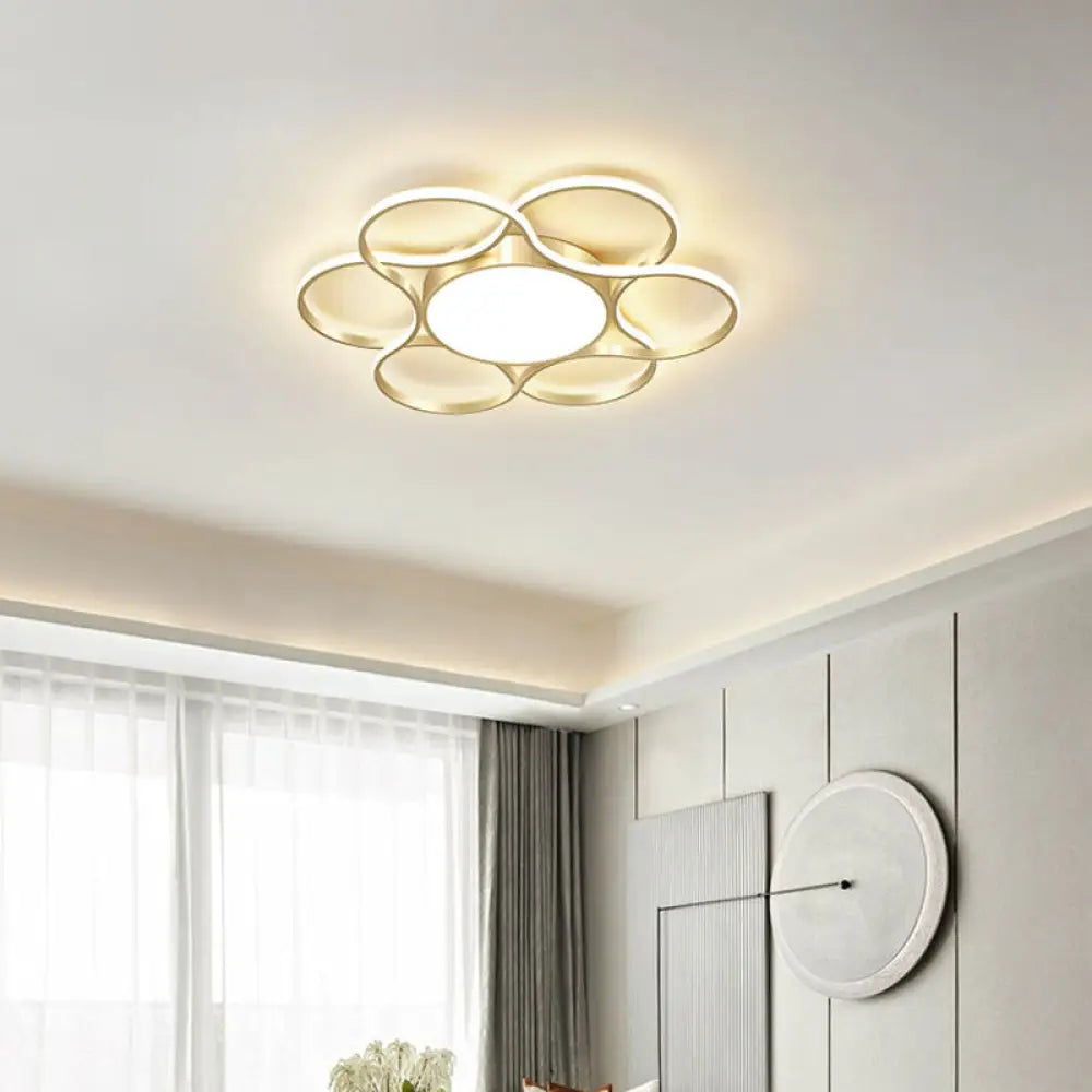 Simple Gold Flower Led Ceiling Light Fixture For Living Room Décor / 21.5’ Warm